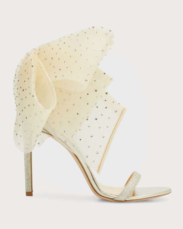 Aveline Tulle Bow Ankle-Strap Sandals